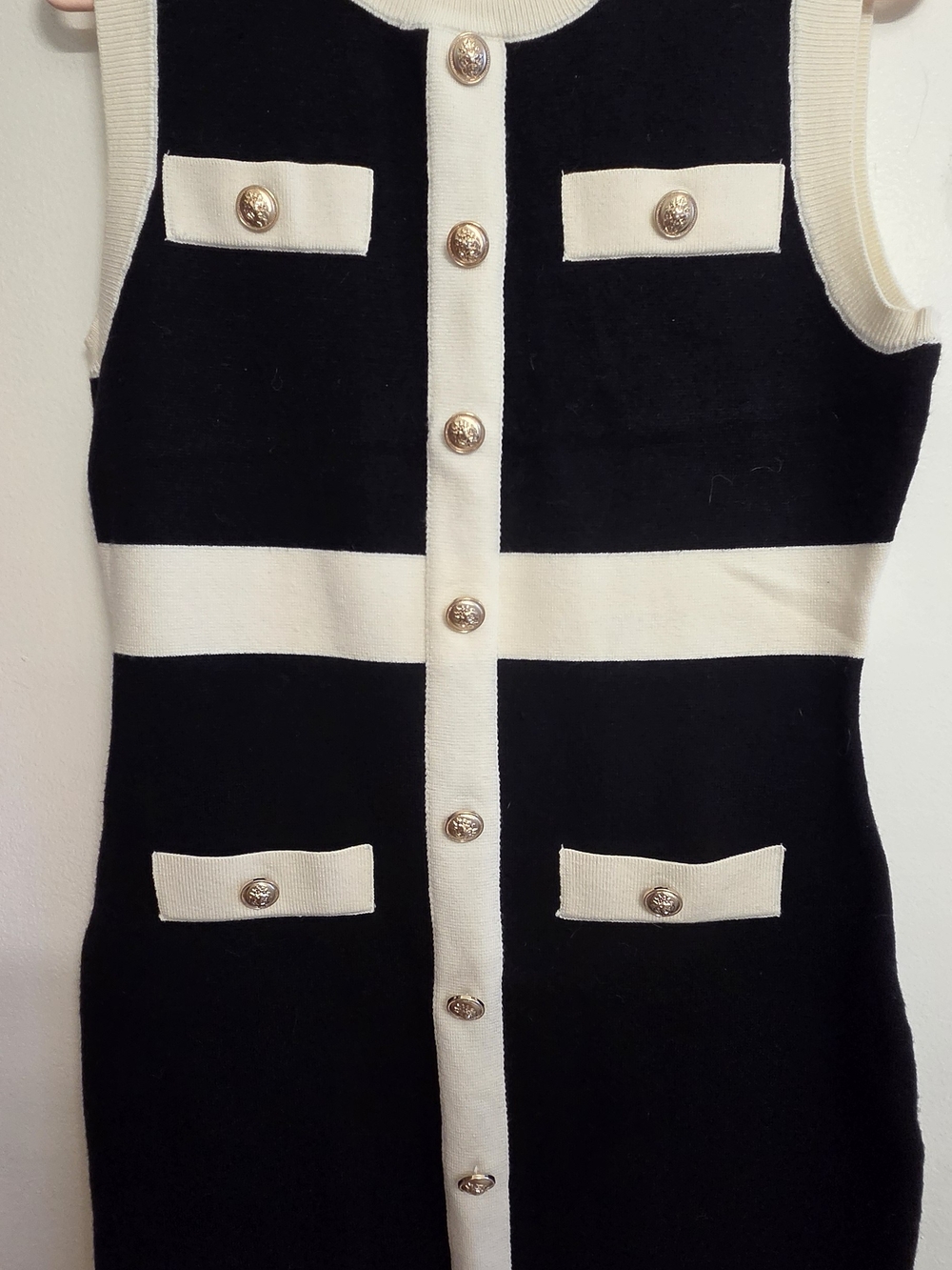 Endless Rose By ANTHROPOLOGIE Timeless Black and Cream Button-Front Knit Dress